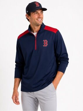 Boston Red Sox 1/4 Zip Pullover Blue Red Official MLB Activewear Size Medium